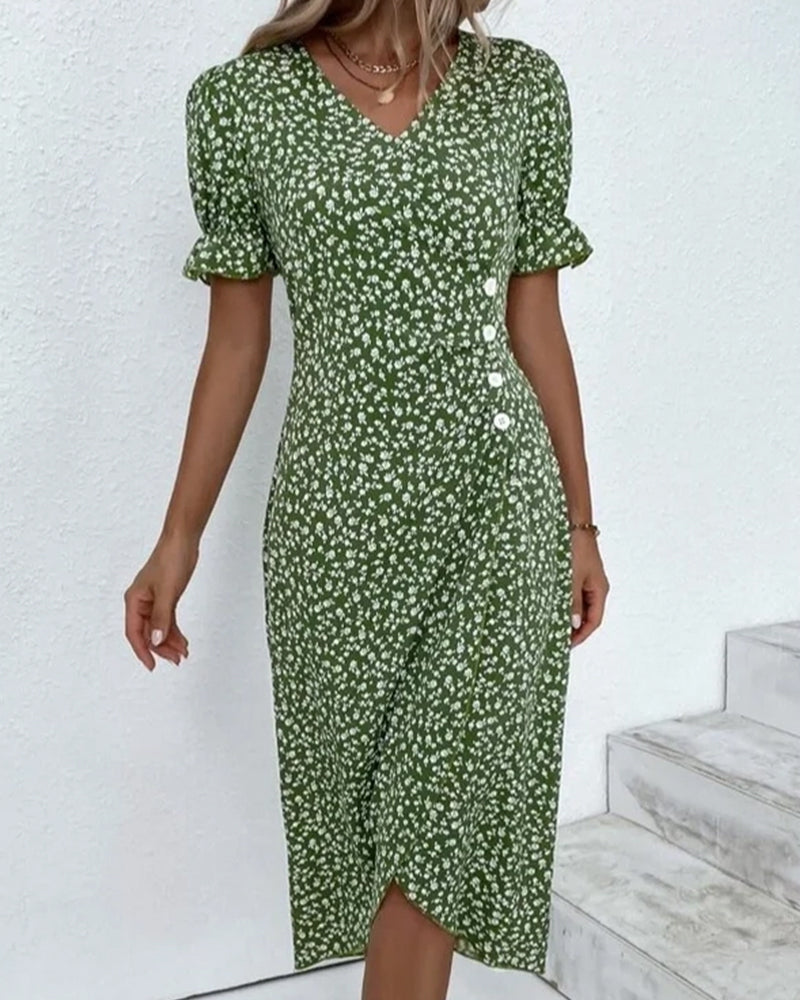 Glorielle™ | Chic Floral V-Neck Dress (Almost Sold Out)