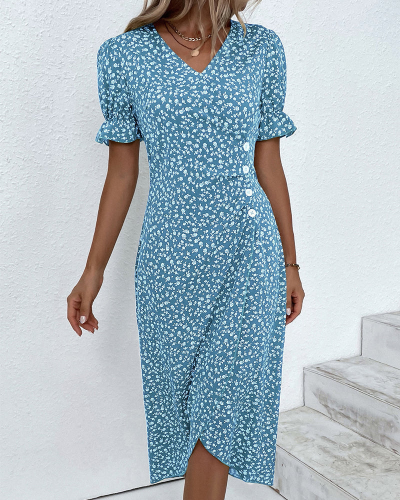 Glorielle™ | Chic Floral V-Neck Dress (Almost Sold Out)