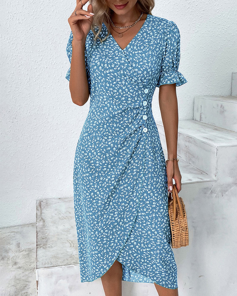 Glorielle™ | Chic Floral V-Neck Dress (Almost Sold Out)