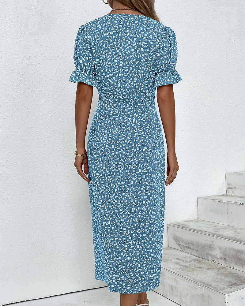 Glorielle™ | Chic Floral V-Neck Dress (Almost Sold Out)