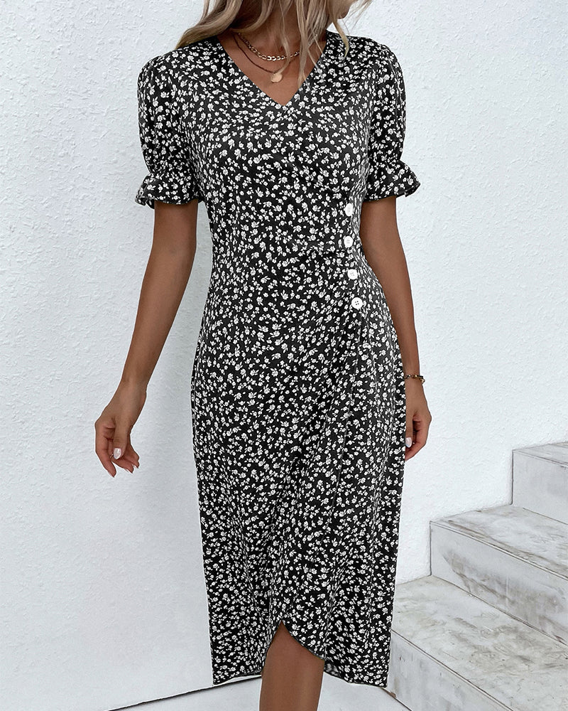 Glorielle™ | Chic Floral V-Neck Dress (Almost Sold Out)