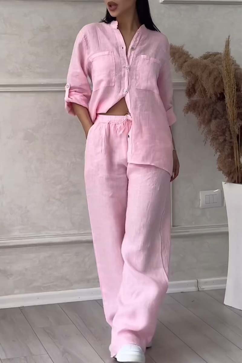 Fara™ | Luxe Cotton & Linen Ensemble – Shirt & Trousers Set